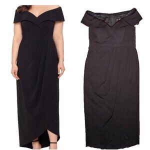 Xscape Gown 16W Long Black Formal Ruffle Off the Shoulder Scuba Knit Gala NEW